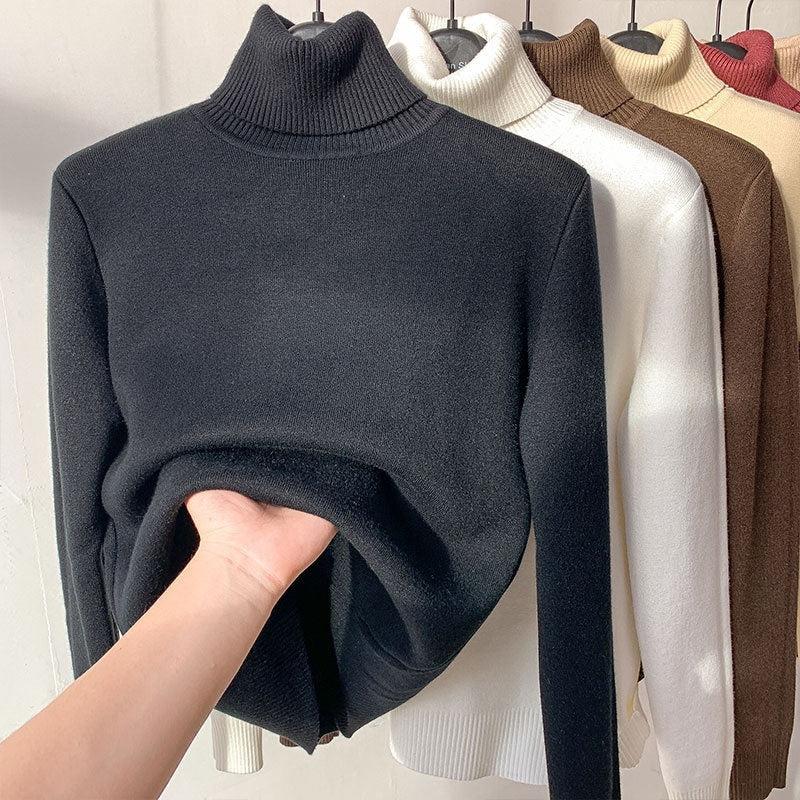 Pull d'hiver à col roulé pour femme, élégant, épais
