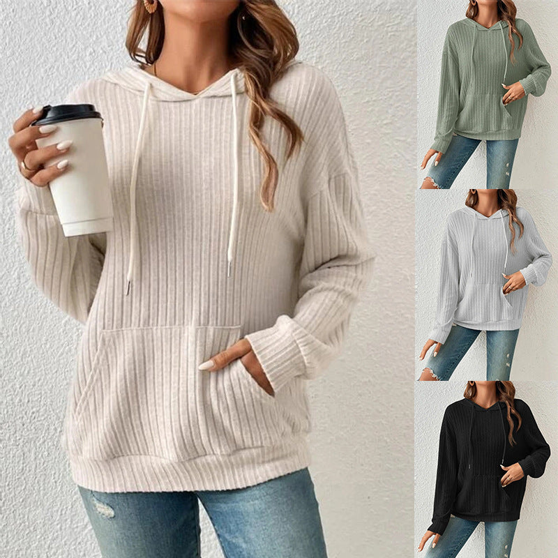 Sweat à capuche rayé à manches longues pour femme