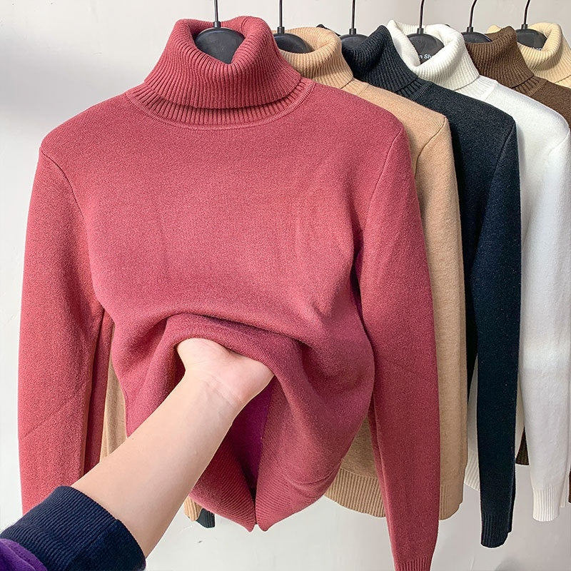 Pull d'hiver à col roulé pour femme, élégant, épais