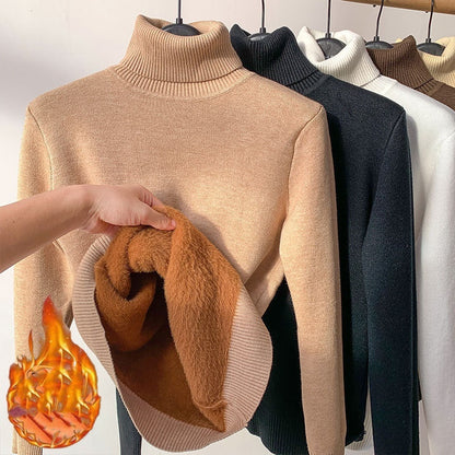 Pull d'hiver à col roulé pour femme, élégant, épais
